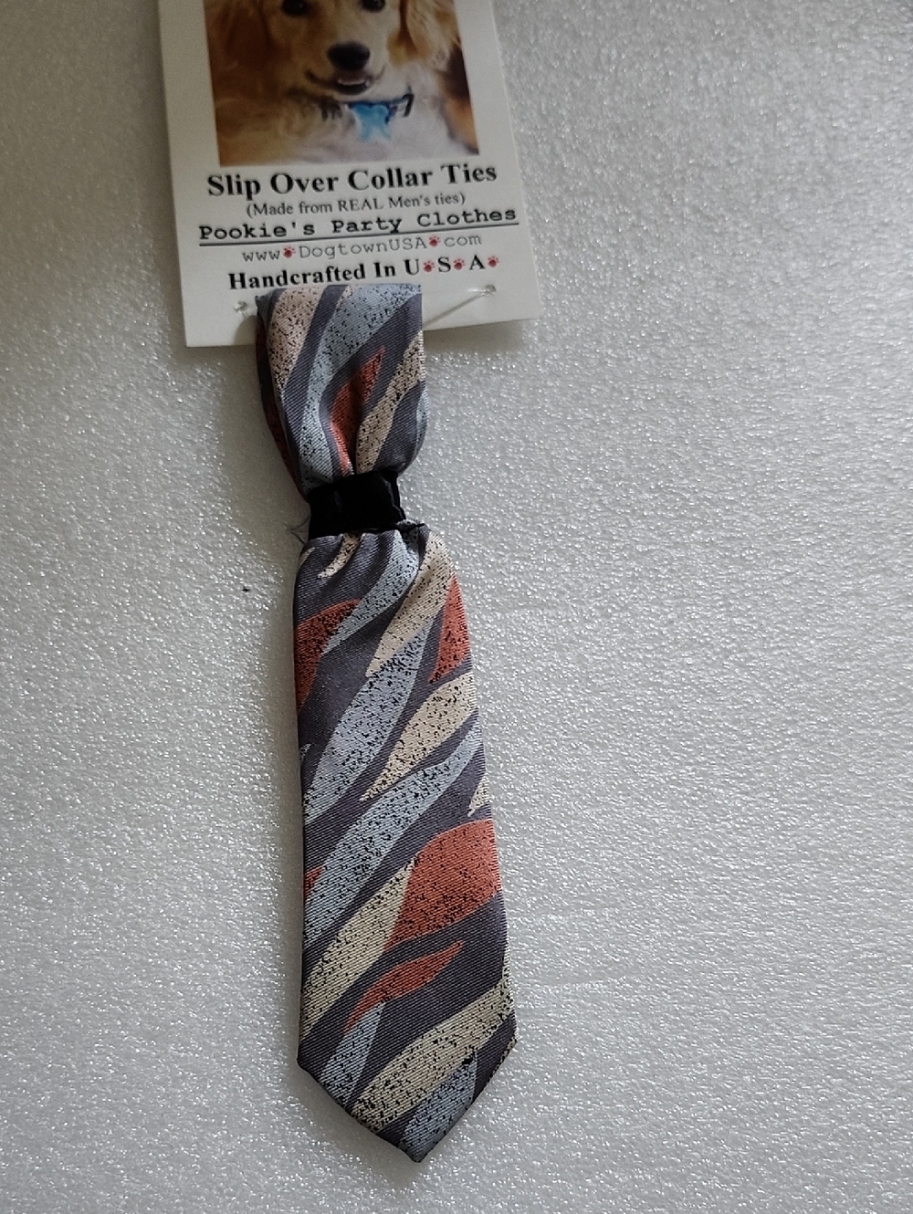 Hand Crafted Pet Slip-Over Collar Tie in Gray, Cream & Rust